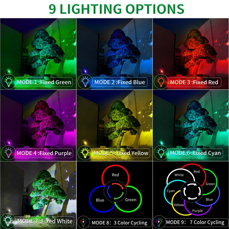 JSOT 2 Pack Christmas Solar Spotlights, RGB Solar Spot Light Outdoor Waterproof Color Changing Landscape Lighting with 9 Lighting Options Decor for Backyard Walkway Tree Lawn - Image 5